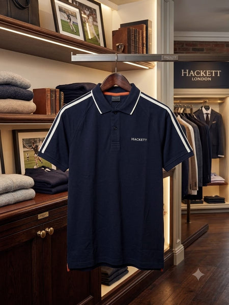 Men's Navy Blue Signature Polo T-Shirt with Contrast Shoulder Stripes