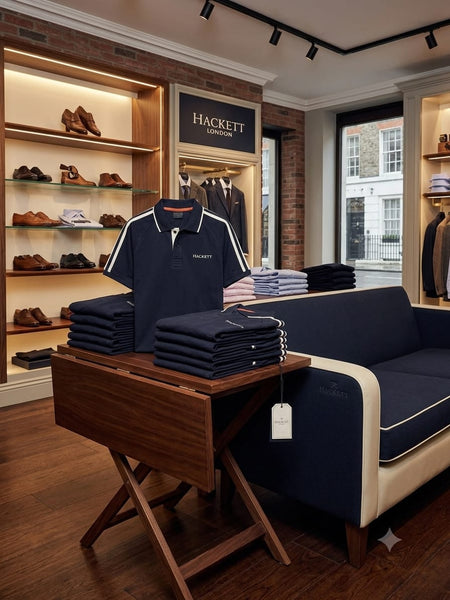 Men's Navy Blue Signature Polo T-Shirt with Contrast Shoulder Stripes