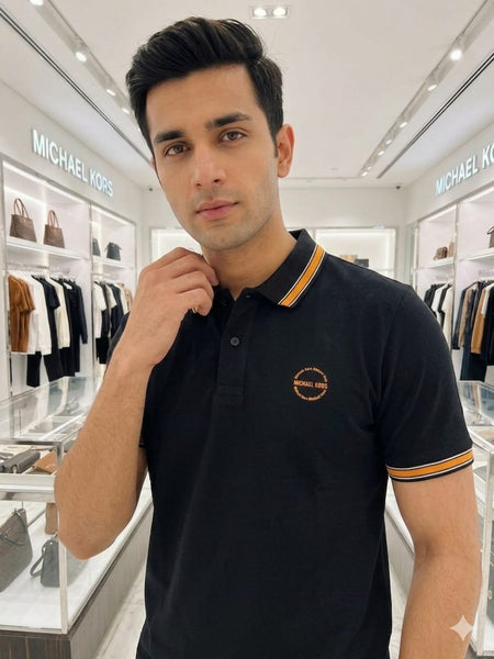 Men's Black Premium Polo T-Shirt with Contrast Tipped Collar & Sleeves