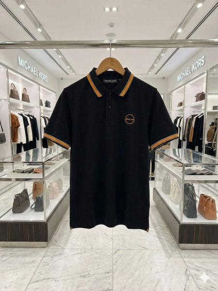 Men's Black Premium Polo T-Shirt with Contrast Tipped Collar & Sleeves