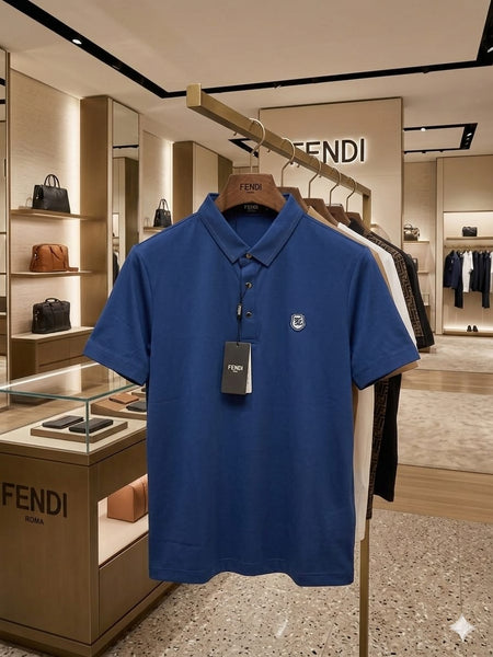 Men's Luxury Blue Half Sleeve Polo with Classic Collar
