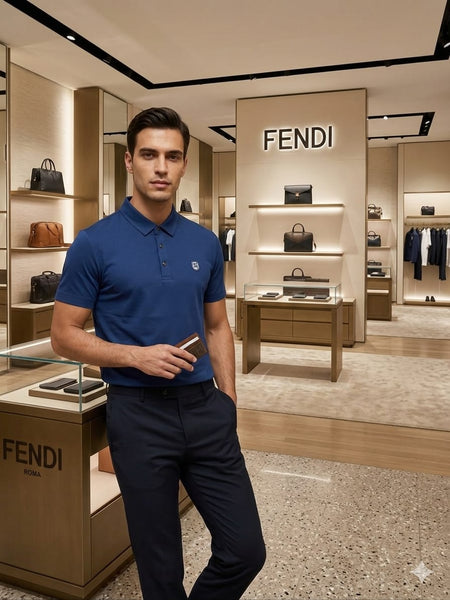Men's Luxury Blue Half Sleeve Polo with Classic Collar