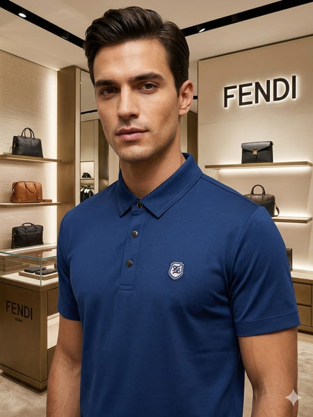 Men's Luxury Blue Half Sleeve Polo with Classic Collar