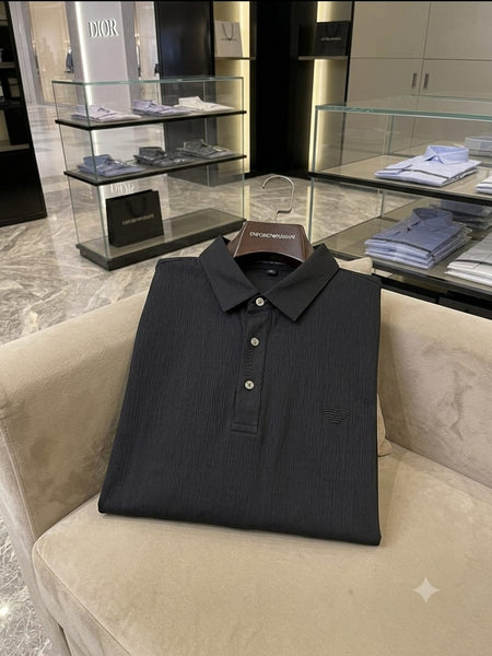 Premium Black Textured Men's Polo T-Shirt | Classic Collar Smart Casual Fit