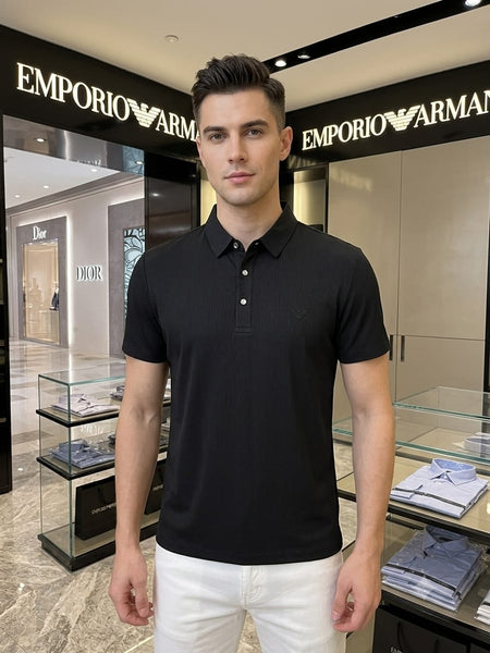 Premium Black Textured Men's Polo T-Shirt | Classic Collar Smart Casual Fit