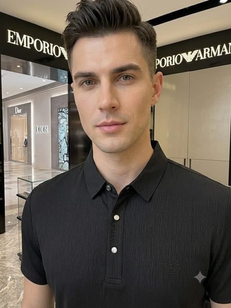 Premium Black Textured Men's Polo T-Shirt | Classic Collar Smart Casual Fit