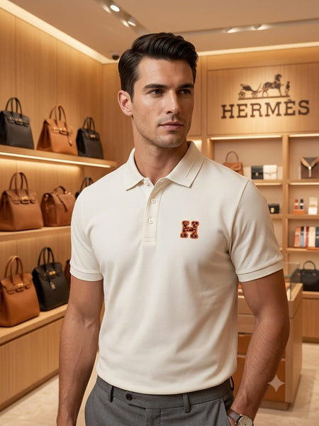 Men's Premium Cream  Logo Polo T-Shirt Classic Luxury Polo