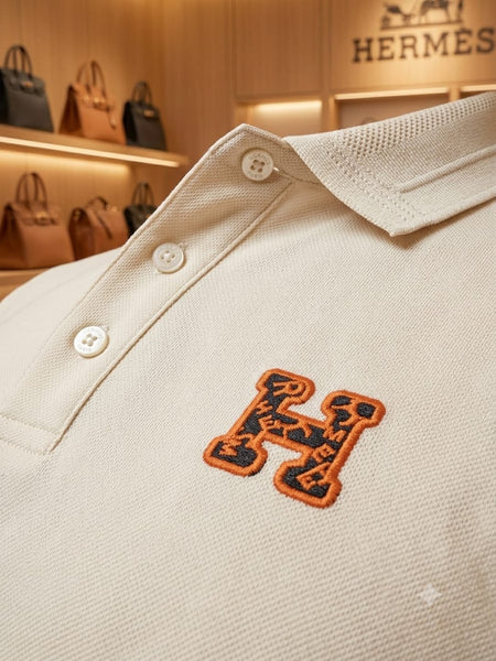 Men's Premium Cream  Logo Polo T-Shirt Classic Luxury Polo