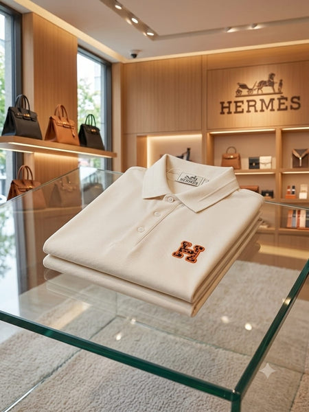 Men's Premium Cream  Logo Polo T-Shirt Classic Luxury Polo