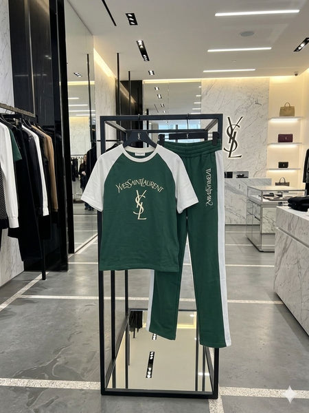 Women's Premium Green & White Casual Co-Ord Set | Half Sleeve T-Shirt with Regular Fit Track Pants