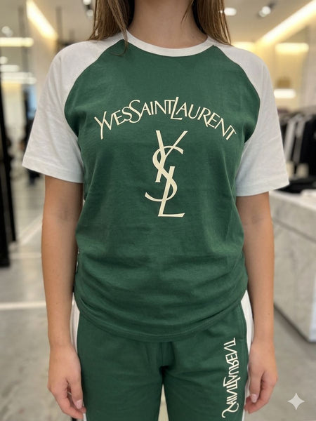 Women's Premium Green & White Casual Co-Ord Set | Half Sleeve T-Shirt with Regular Fit Track Pants