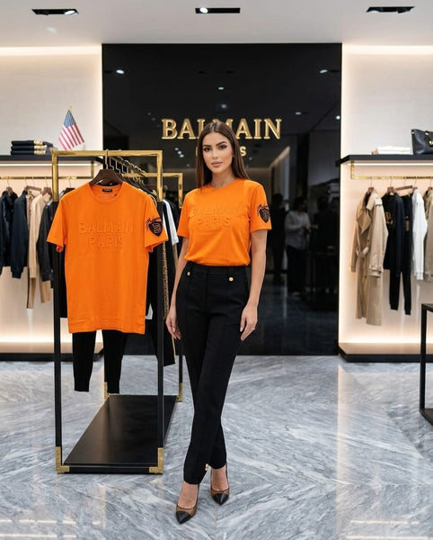 Women's Premium Orange Embossed  T-Shirt  Round Neck Half Sleeve Casual Tee