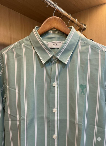 Women's Premium Green & White Striped  Shirt Classic Full Sleeve Button-Up