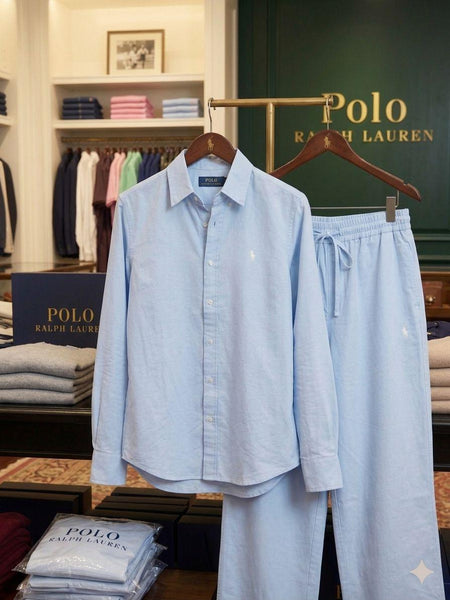 Premium Women's Sky Blue Co-Ord Outfit | Full Sleeve Shirt with Drawstring Pants