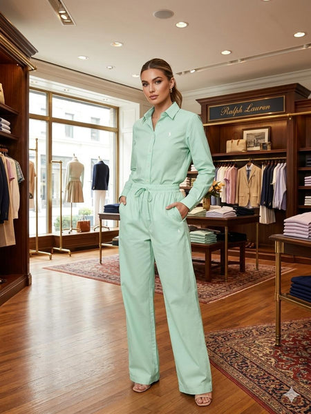 Exclusive Women's Green Co-Ord Outfit | Full Sleeve Shirt with Drawstring Pants