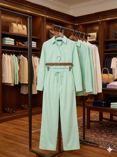 Exclusive Women's Green Co-Ord Outfit | Full Sleeve Shirt with Drawstring Pants