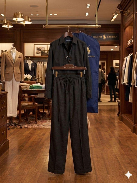 Elegant Women's Cotton Lenin Co-Ord Set |Black  Full Sleeve Shirt with Matching Pants