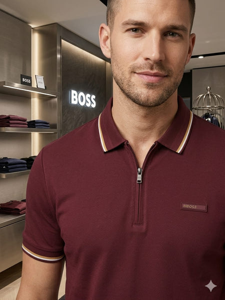 Imported Maroon Regular Fit  Zip Collar Polo T-Shirt For Men