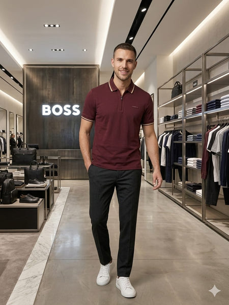 Imported Maroon Regular Fit  Zip Collar Polo T-Shirt For Men