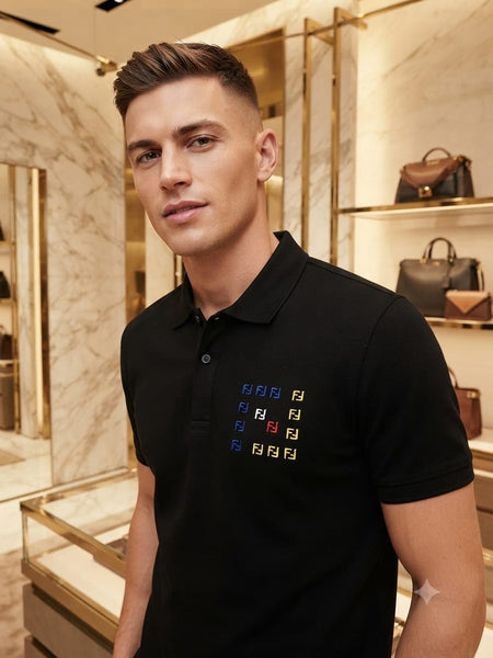 Men's Premium Black Polo T-Shirt | Multicolor Chest Logo |Regular Fit