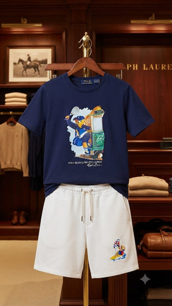 Kids Navy Blue Graphic Printed T-Shirt with White Shorts Co-ord Set