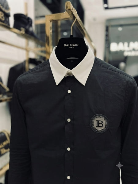Premium Black Full Sleeve Shirt with White Contrast Collar & Cuffs