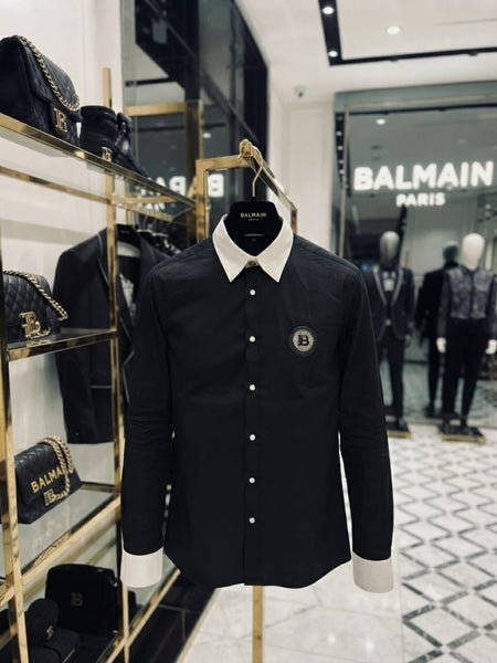 Premium Black Full Sleeve Shirt with White Contrast Collar & Cuffs