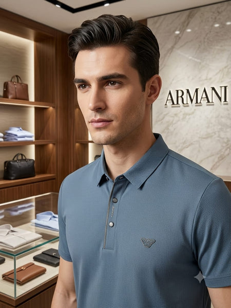 Men's Premium Steel Blue Polo T-Shirt Smart Fit Casual Collar T-Shirt