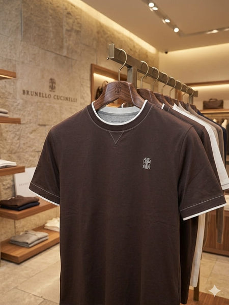Premium Men's Brown Contrast Trim Crew Neck T-Shirt – Soft, Stylish & Everyday Comfort