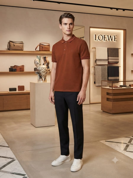 Premium Men's Brown Textured Polo T-Shirt – Classic Collar, Soft  Regular Fit