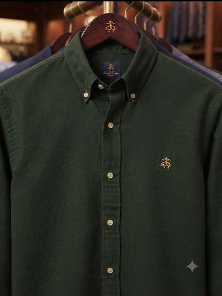 Premium Men's Dark Green Button-Down Shirt  Classic Regular Fit for Smart Casual Wear