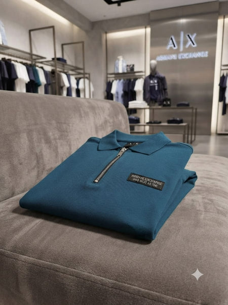 Premium Men's Teal Zip Polo T-Shirt – Soft Cotton Regular Fit Smart Casual Wear