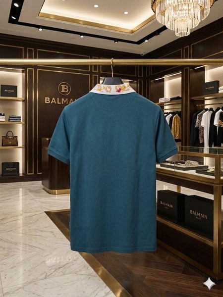 Premium Men's Teal Designer Polo T-Shirt With Embroidered Collar