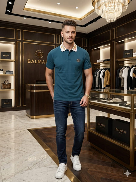 Premium Men's Teal Designer Polo T-Shirt With Embroidered Collar