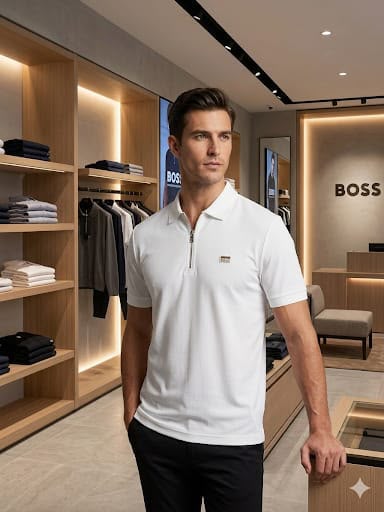 Imported  Men's White Half-Zip Premium Polo T-Shirt