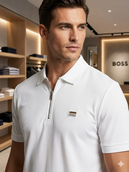 Imported  Men's White Half-Zip Premium Polo T-Shirt