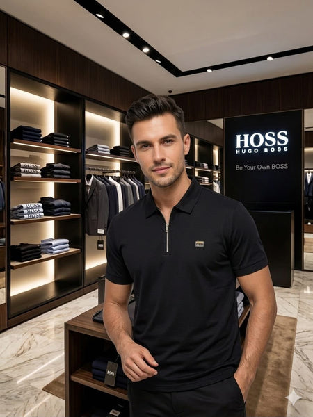 Luxury  Men's Black Half-Zip Premium Polo T-Shirt
