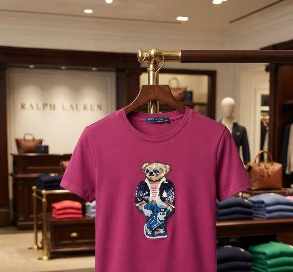 Premium Women's Magenta Teddy Bear Embroidered  T-Shirt