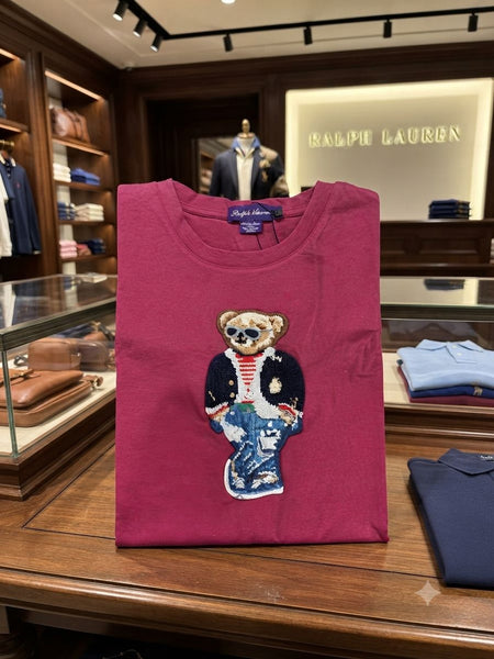 Premium Women's Magenta Teddy Bear Embroidered  T-Shirt