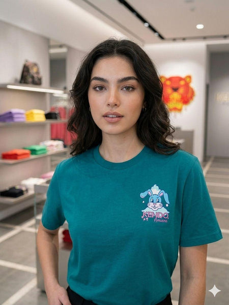 Women's Teal Graphic Printed T-Shirt Cute Bunny Casual Crew Neck Tee