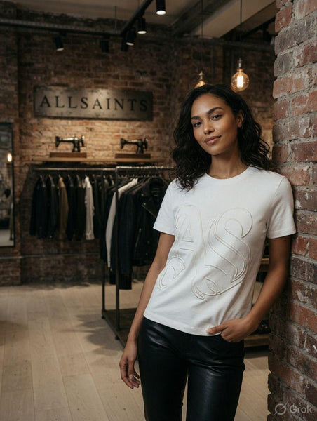 Women's White Embossed Logo on T-Shirt Premium Casual Crew Neck Tee