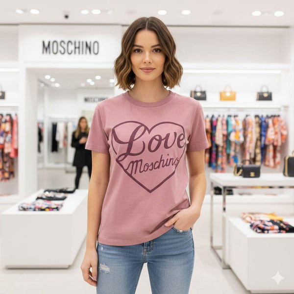 Women's Pink Heart Graphic T-Shirt Premium Casual Crew Neck Tee