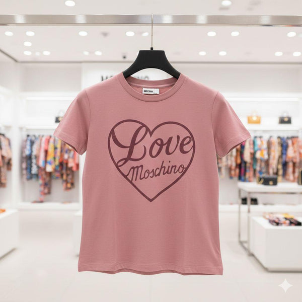 Women's Pink Heart Graphic T-Shirt Premium Casual Crew Neck Tee
