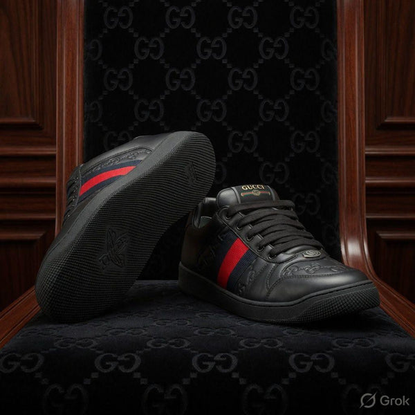 Men's Black Premium Leather Sneakers Luxury Casual Lace-Up Shoes