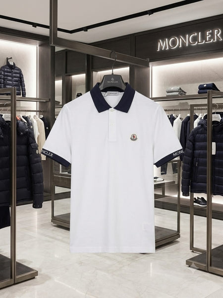 Men's Premium White Polo T-Shirt with Navy Contrast Collar