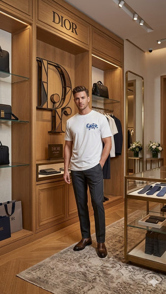 Dior Men's Premium White Over sized  Crew Neck T-Shirt