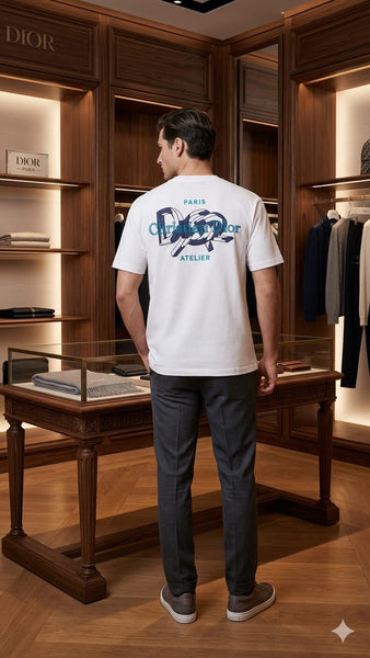 Dior Men's Premium White Over sized  Crew Neck T-Shirt