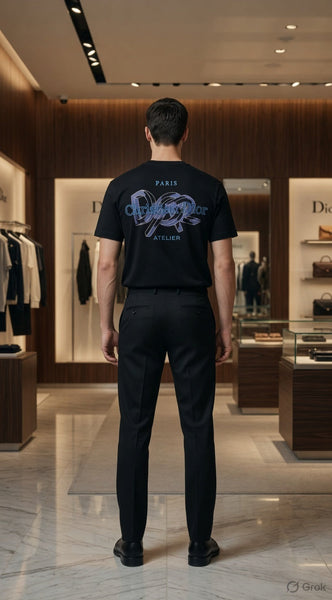 Imported Men's Premium Black Embroidered  Logo Crew Neck Oversized T-Shirt