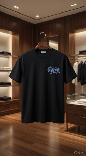 Imported Men's Premium Black Embroidered  Logo Crew Neck Oversized T-Shirt