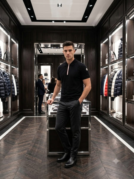 Premium Men's Black Half-Zip Polo T-Shirt | Luxury Casual Regular  Fit  Polo